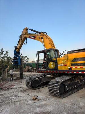 Bidirectional Tilt Driving Head Pile Driver – 360° Continuous Rotation + Low Headroom Operation for Excavator Conversion